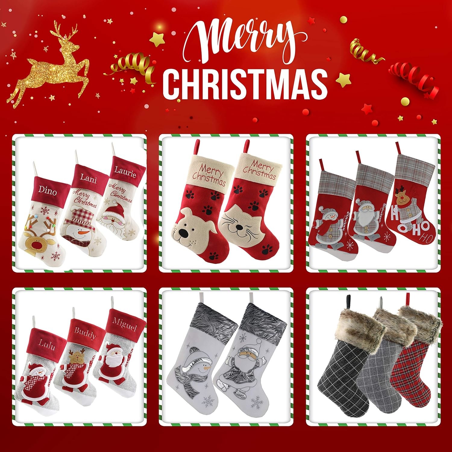 Christmas Stockings Set of 4 Felt Santa Reindeer Snowman Penguin Stockings Xmas Tree Ornaments Party Decor
