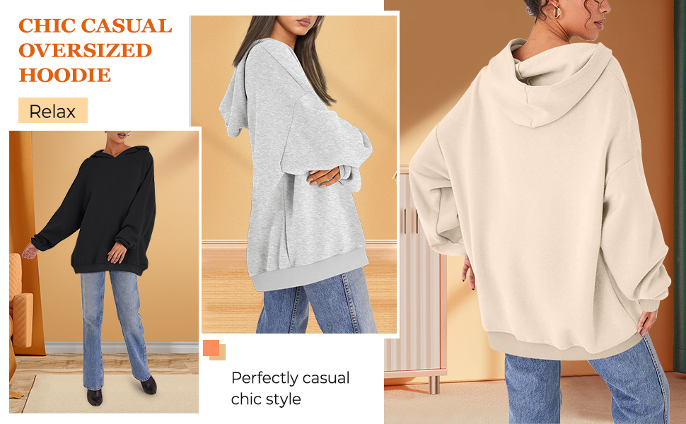 Autumn White Black Women'S Oversized Hooded Sweatshirt Fleece Hooded Sweatshirts Sporty Long Sleeve Pullover