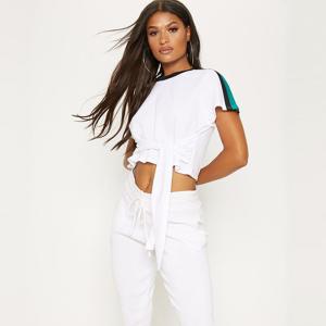 China White stripe crop top T shirt ladies wholesale