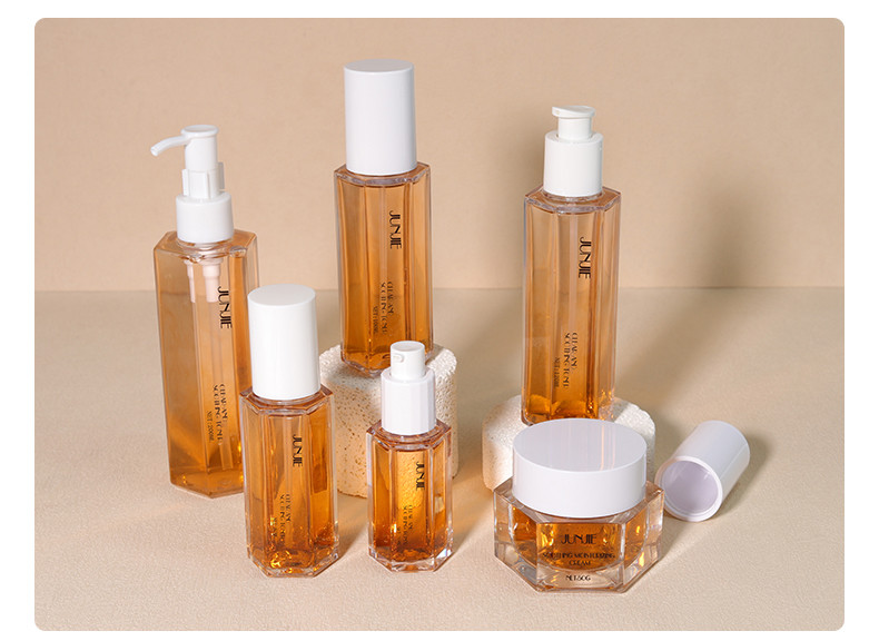 Luxury 100ml 120ml 200ml Cosmetic Packaging Plastic hexagon Lotion Bottle with Body Mist Spray Pump for Skin Care Packaging