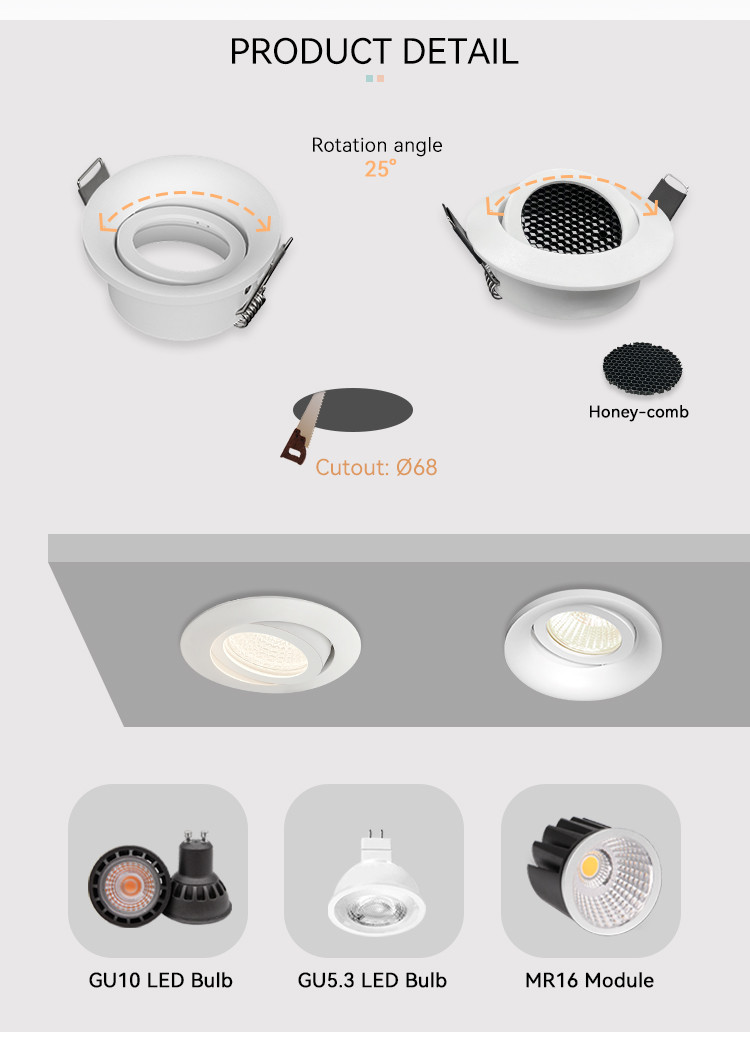 Tilted Plastic Mr16 Downlight Housing GU5.3 Downlight Enclosure