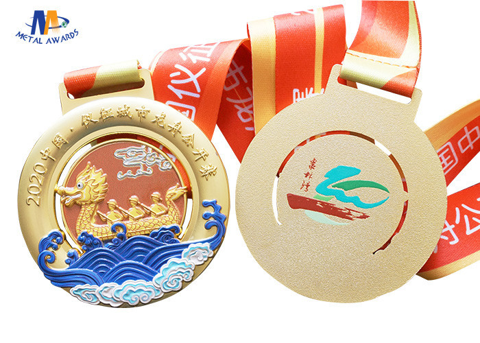 Dragon Boat Competiton 3D Relief Medal With Colors Painting