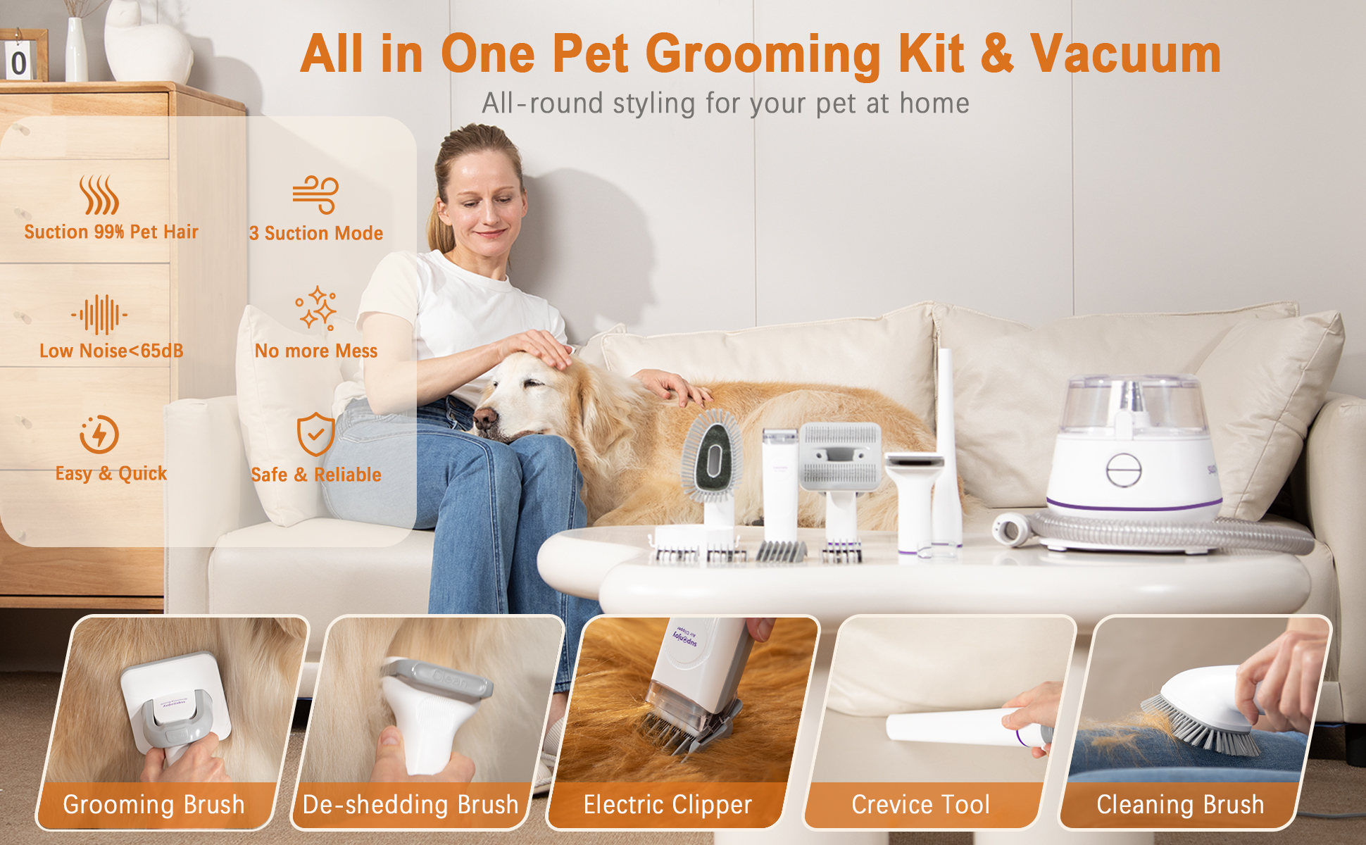 Clippers Blades Professional Cat Dog Grooming Kit Vacuum Pin Brush Tool Bag Brush Set