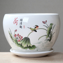 Chinese style light yellow stoving varnish ceramifinish plant pot with gold edge orchid flower pot