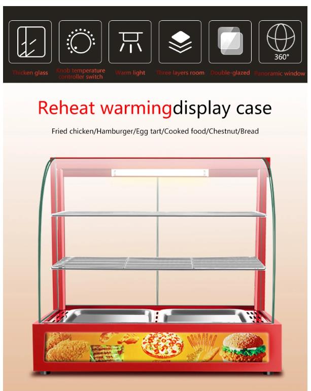 3 Layers Red Snack Food Warmer Showcase for Commercial Food Preservation Solution