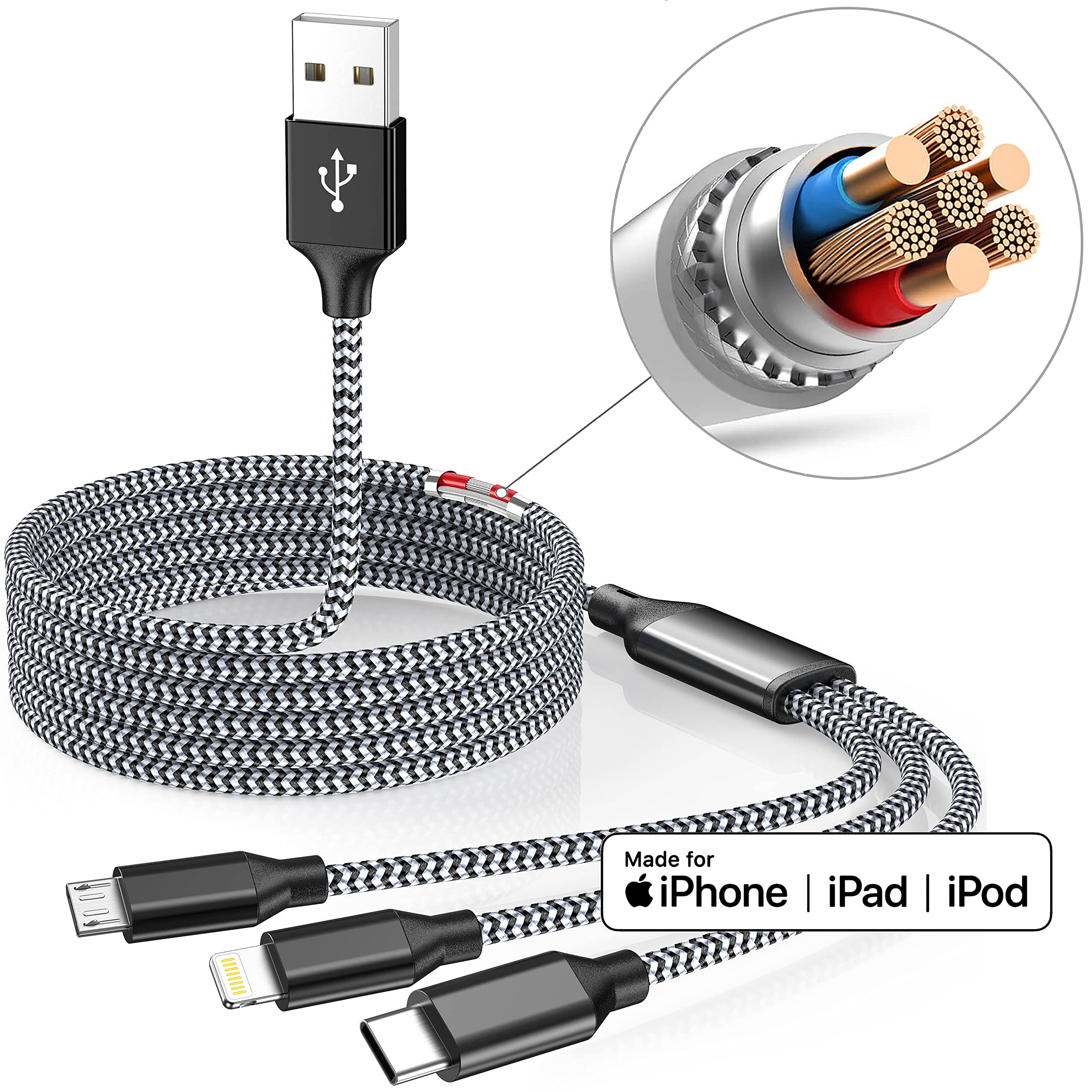 3 in 1 Multi Phone Cord with Type C/Micro/Lightning USB Connectors USB Charging Cable