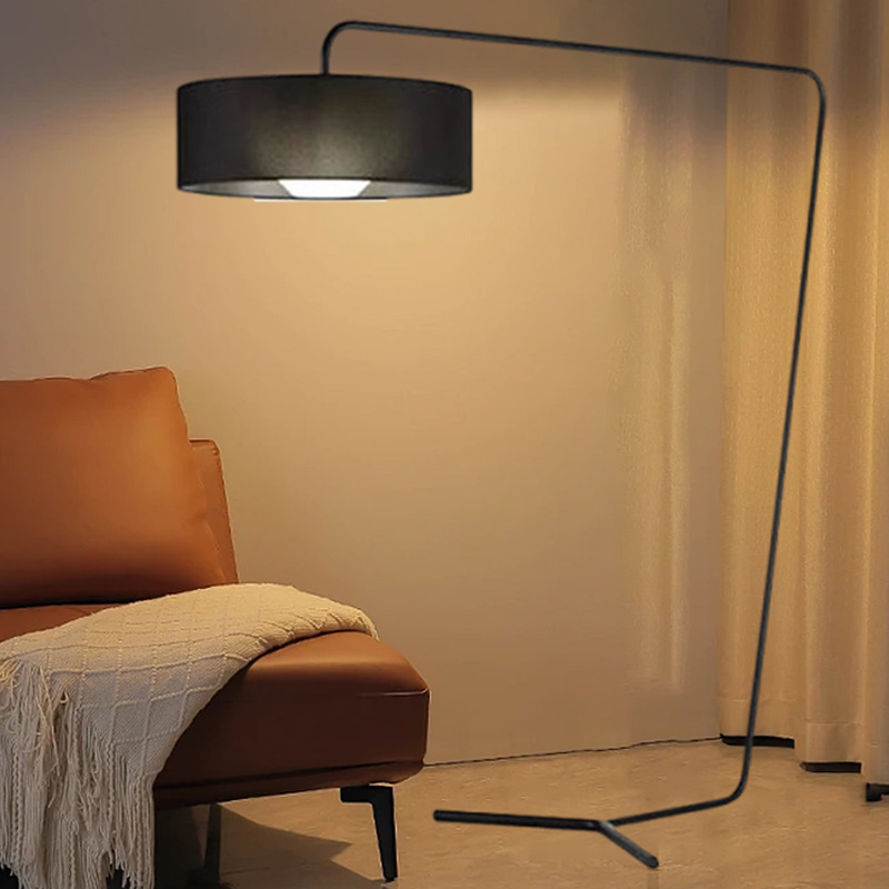JYLIGHTING Modern Minimalist Floor Lamp Cantilever Design with Geometric Iron Frame Drum Shade Black Color Modern Floor Light