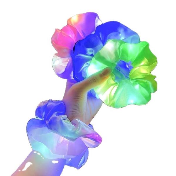 Durable Brown Stretchy Hair Ties Pack Ring Girls LED Luminous Satin Colorful