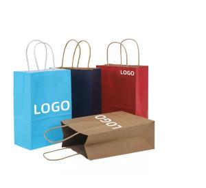 China LOGO Printing Kraft Takeaway Bags shopping Gift Packaging Bag Biodegradable wholesale