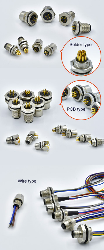 M12 Panel Mount 3 4 Pin Male Female Rear Front Lock Wire Socket M12 Jack Connector