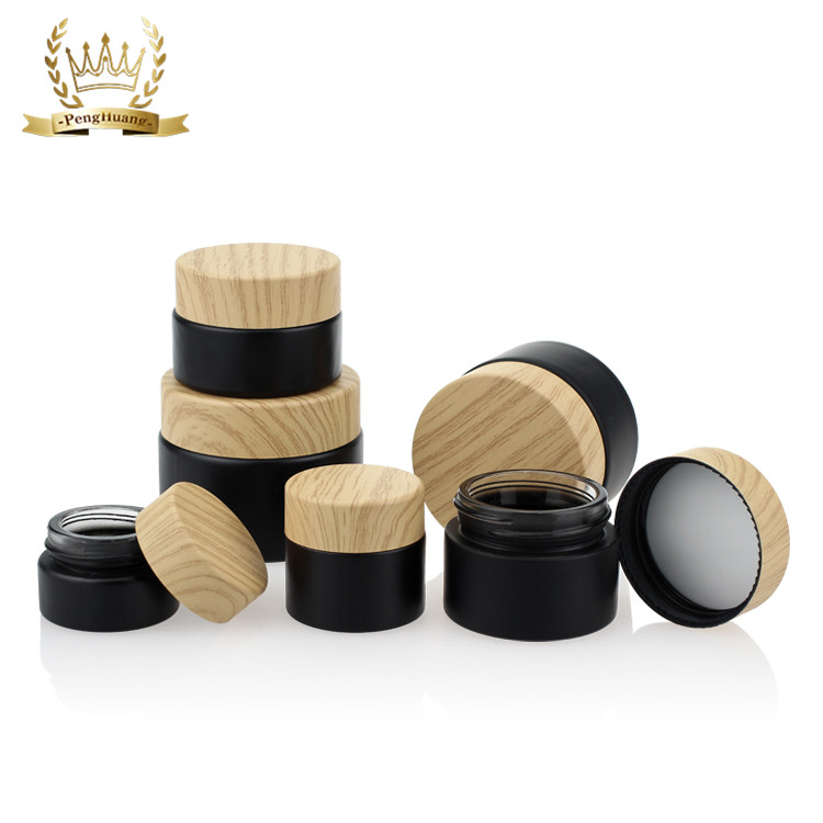 Black Matte Glass Jars 50g Cosmetic Packaging Set Bamboo Color Screw Cap