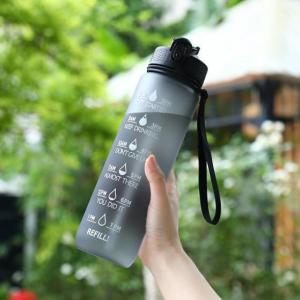 China Leak Proof BPA Free Motivational Sports Water Bottle With Time Marker 32 Oz Sports Bottle With Straw &amp; Carrying Strap Perfect Size Easy To Carry wholesale