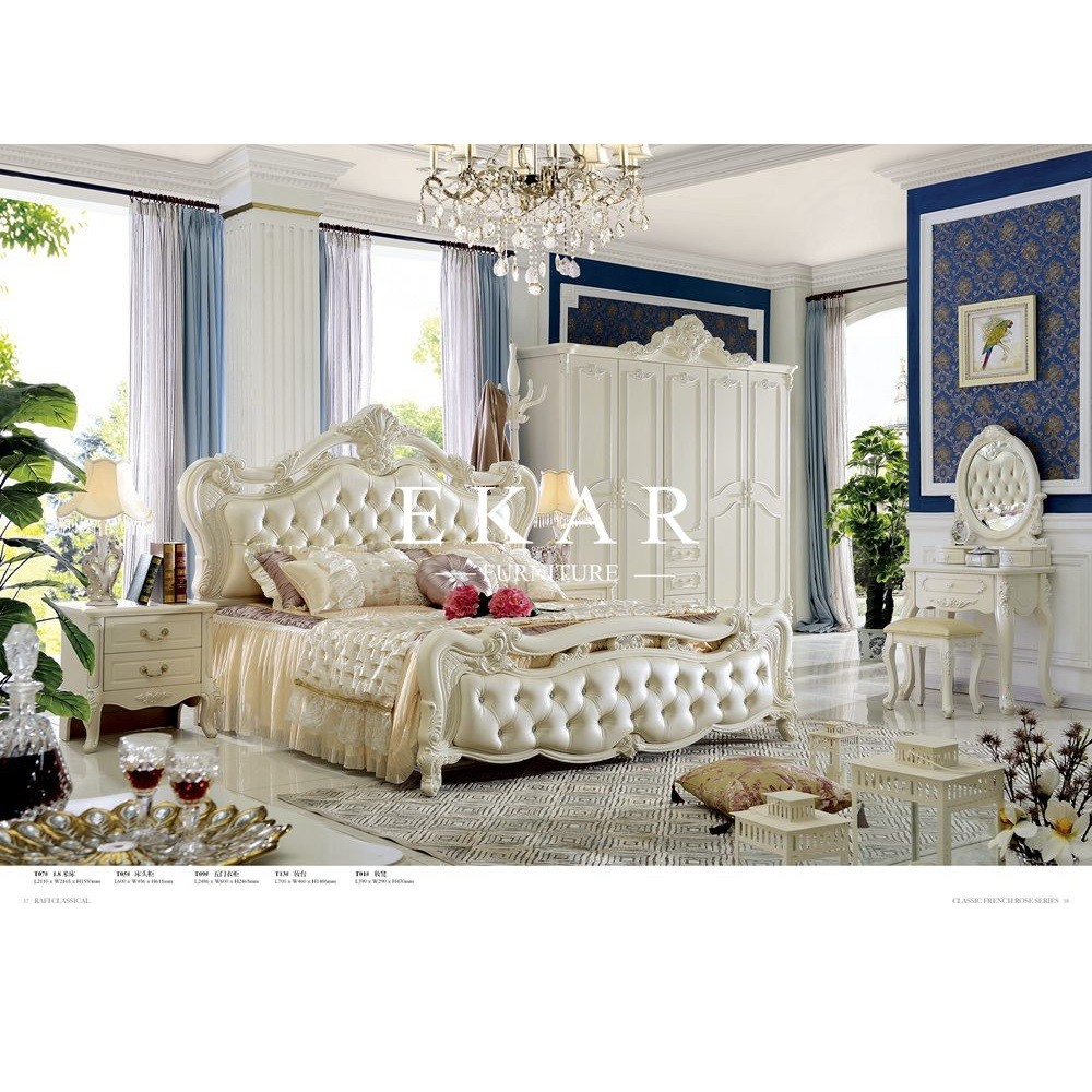 2018 European Style Antique wooden king size soft bed