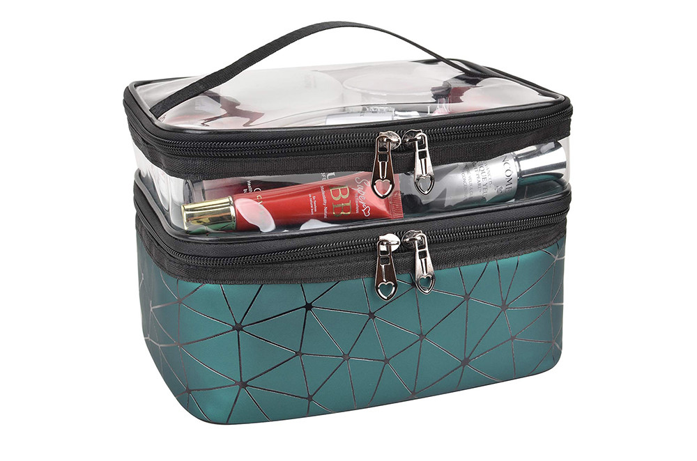 Multifunction Double Layer PU Leather Travel Cosmetic Bags