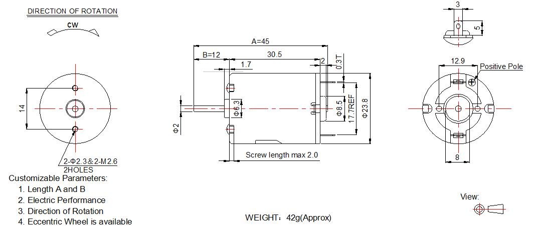 5v 6v 12v Mini DC Motor RC 280 24mm Diameter With Oil Impregnated Bearing