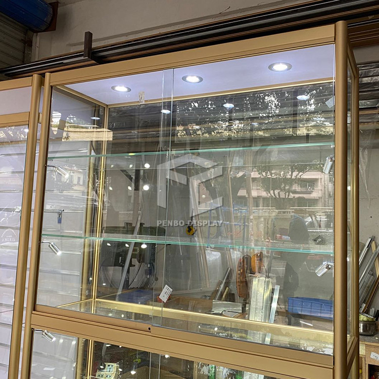 T4 LED Lockable Glass Showcase Cabinet 1200*400mm Aluminum Frame