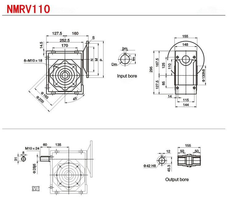NMRV075/110 Double Reduction Worm Gear Reducer Blue Color Aluminum Alloy Shell