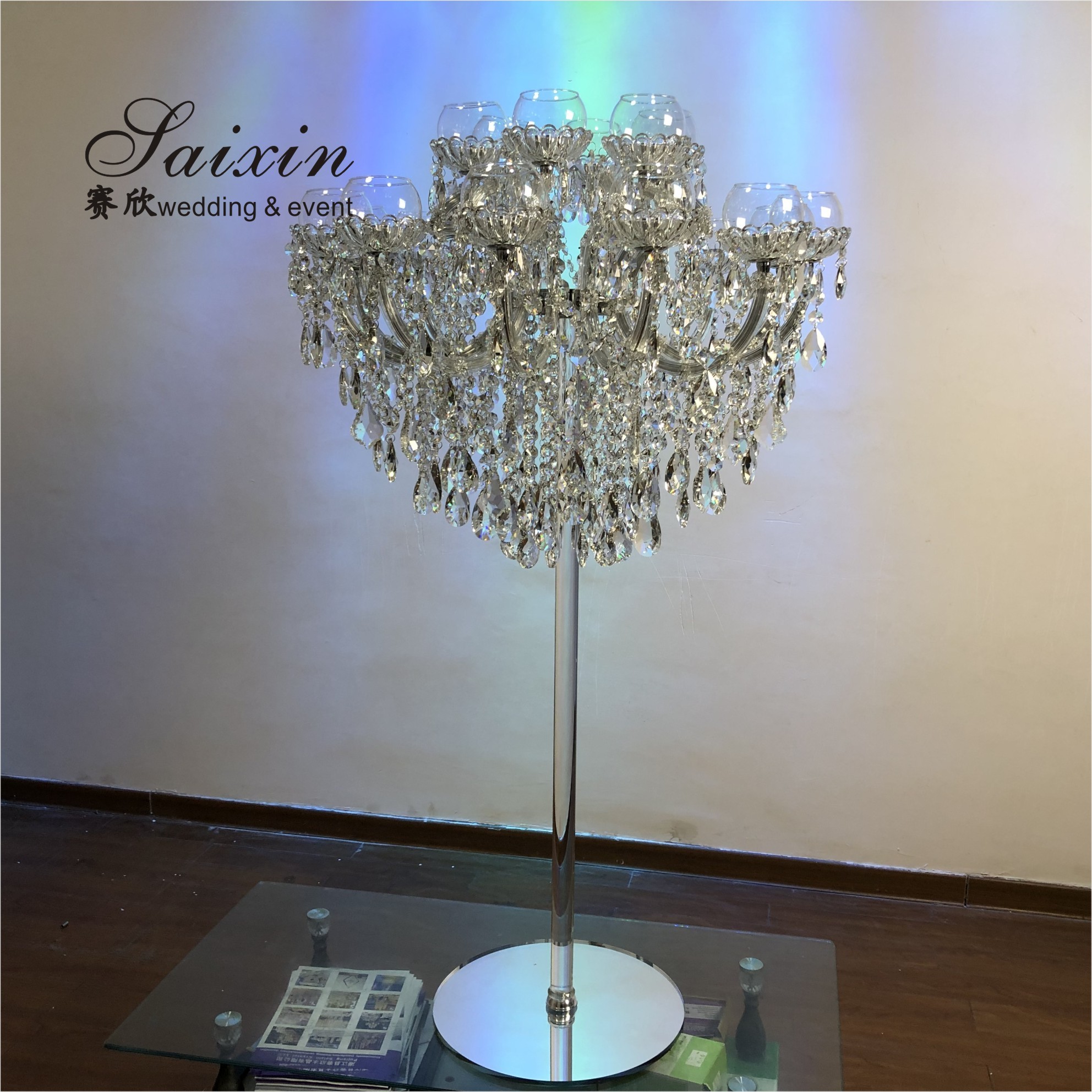 Luxury table decoration 18 arms full crystal chandeliers candelabra for wedding centerpieces