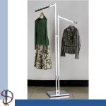 2 Arms Chrome Metal Clothing Display Rack With Metal Square Base