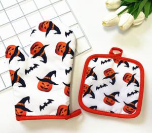 China Ribbed Kitchen Oven Glove Printed Cotton Oven Mitts 25*15cm wholesale