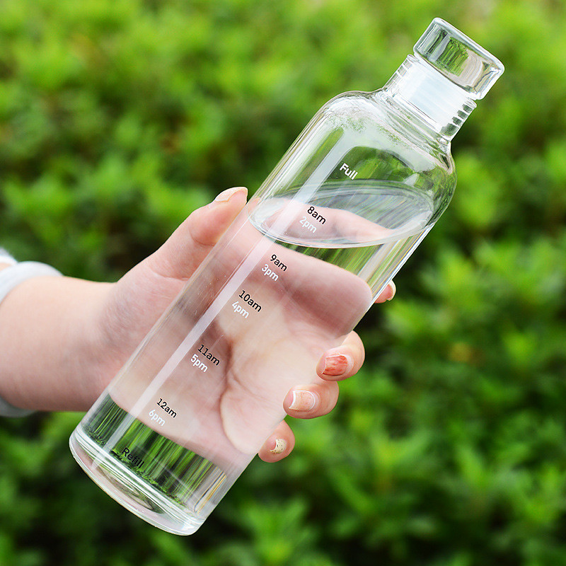 Convenient Large Capacity Sustainable Simple Time Reminder Water Bottle High Transparency Thickened Clear Glass Beverage Bottles 500ml/750ml