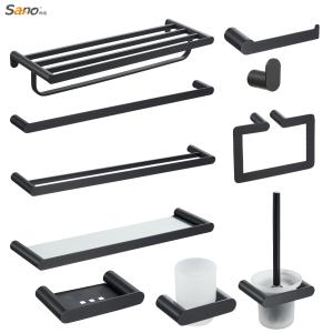 China Hotel Bathroom Hardware Sets Black Wall Mounted Polished Mirror wholesale