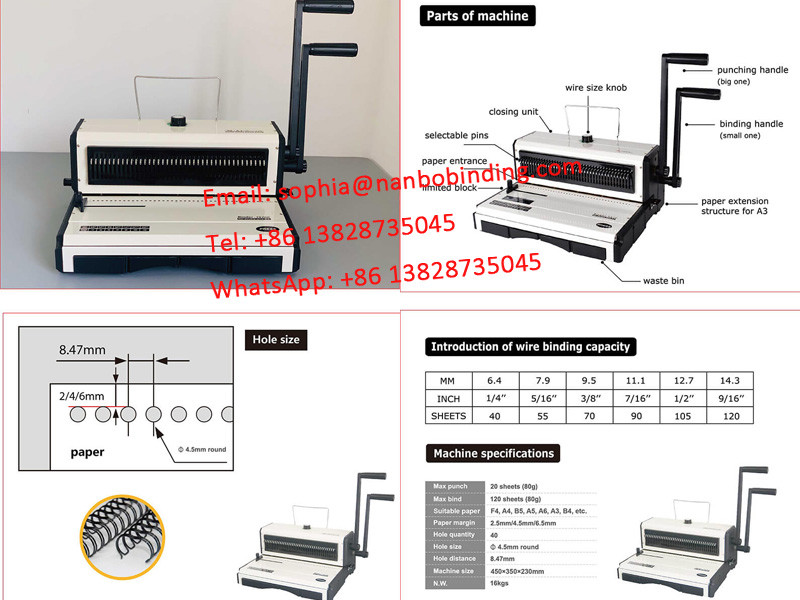 Desktop A3 Paper Twin Ring Wire Binding Machine with 8.47mm Pitch