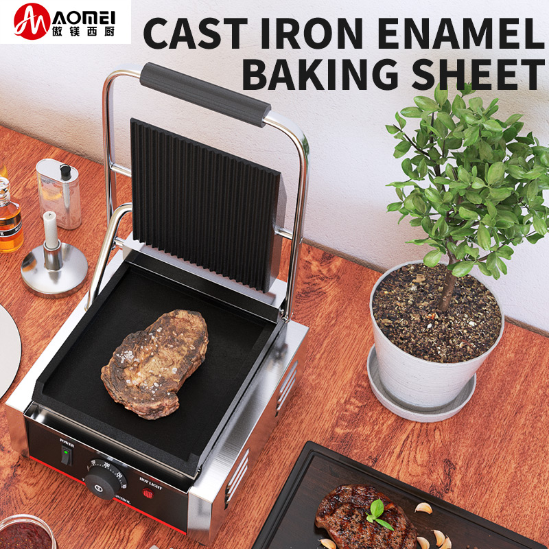 Non Stick Coated Stainless Steel Panini Press with Top Grooved and Bottom Flat Plates