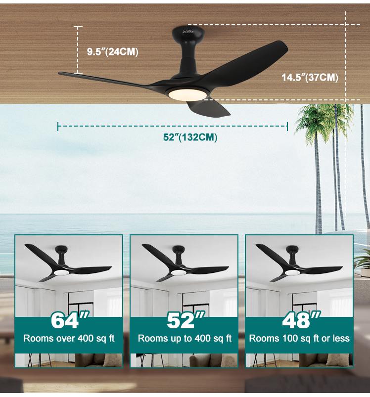 Support Dimmer 52 Inch LED Ceiling Fan with Inverter Motor and 3 Color LED Light