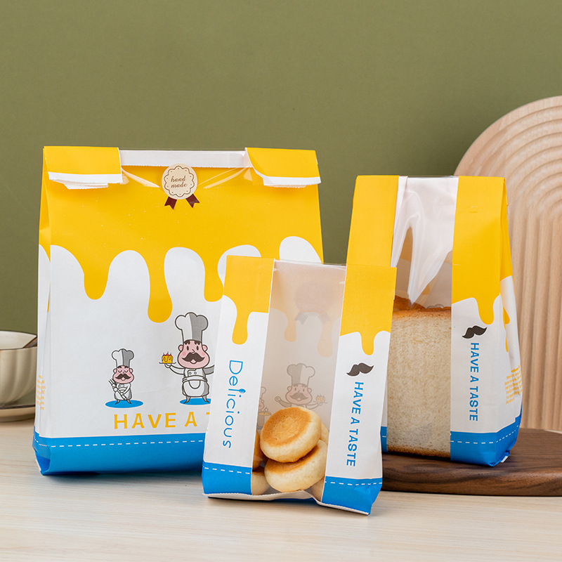 Golden Kraft Paper Bag With Window For Homemade Bread Logo Customized Logo CANDY
