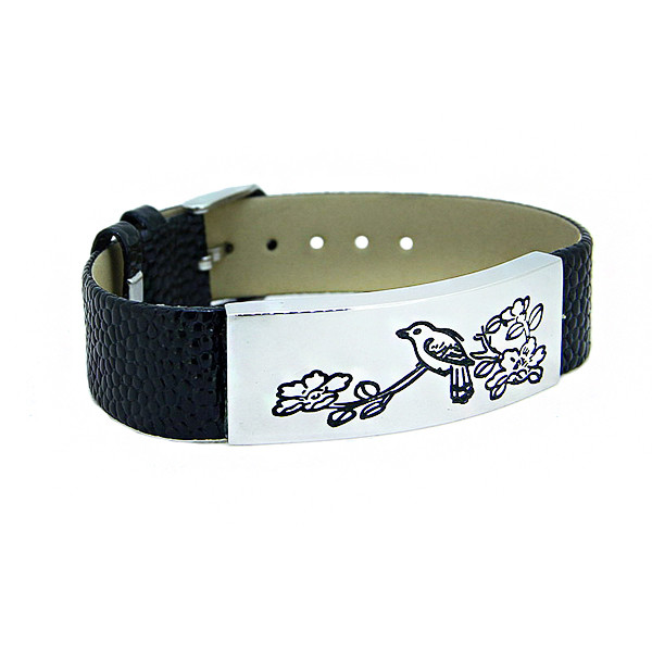 Europ American Fashion Trendy Stainless Steel Geniune PU Leather Bracelet Bangle