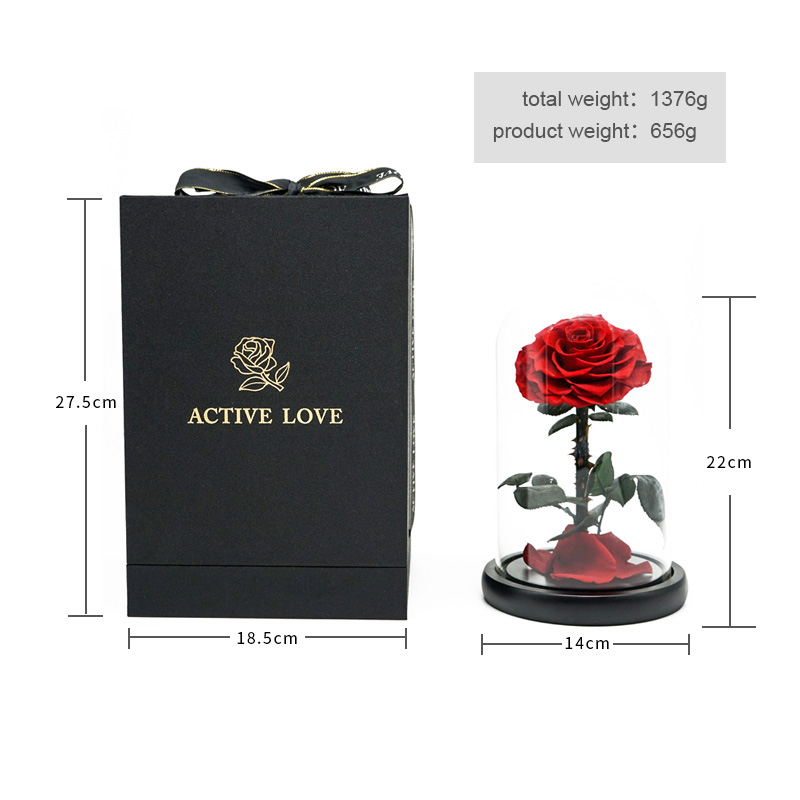 Preserved 14*14*22CM Long Stem Glass Roses For Wedding