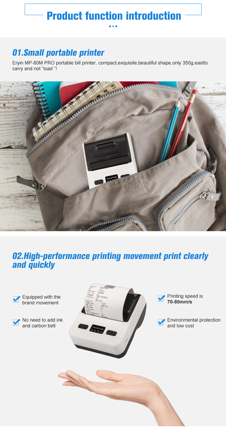 Compact and Portable 80mm Thermal Bill Printer Wireless USB Interface Symbols Content