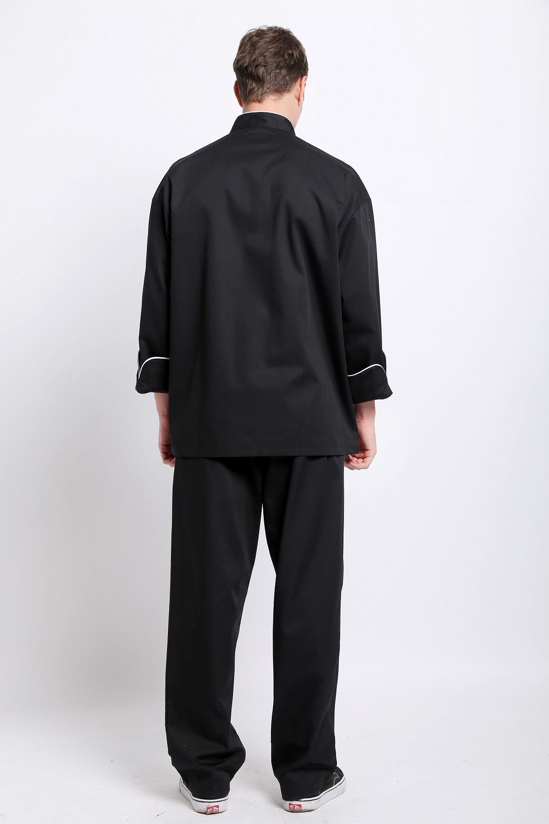 White Cutton White Edage Black Chef Suit
