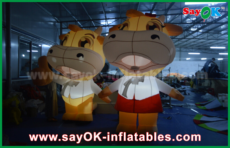 Custom Animal Oxford Cloth Inflatable Cartoon Cattle Cow With LED Lighting
