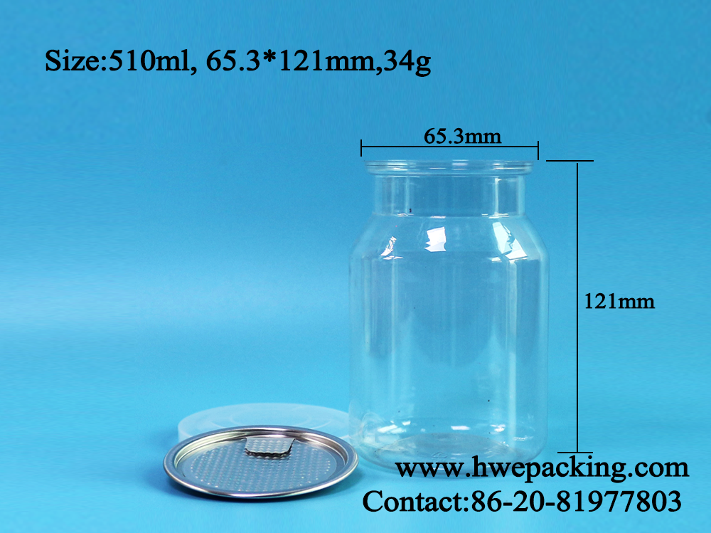 Custom 510ml Clear PET Can For Nuts packing Easy Open And Bring