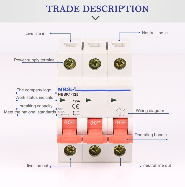 NBSe NBSK1-125 Electrical Isolator Switch 2P 40A Double Pole Heat Resistance