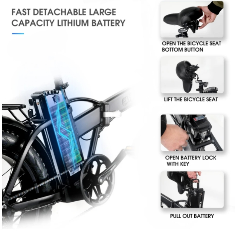 20 Inch Fat Tire Foldable Electric Bike 750W 48V 7 Speed 17AH Battery Capacity