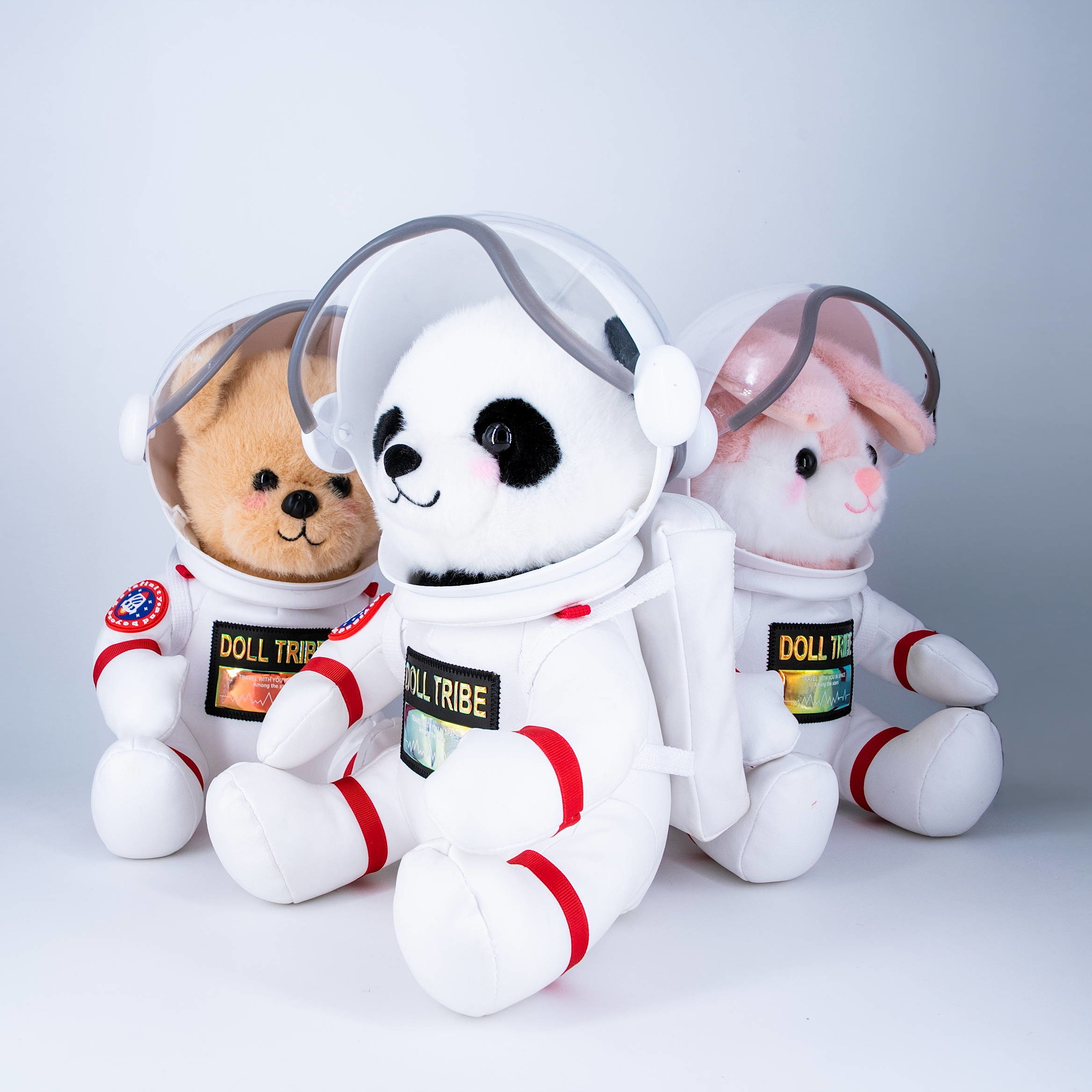 OEM ODM Plush Sitting Bear Toys With Wear Space Suit Customized Logo Tag Label