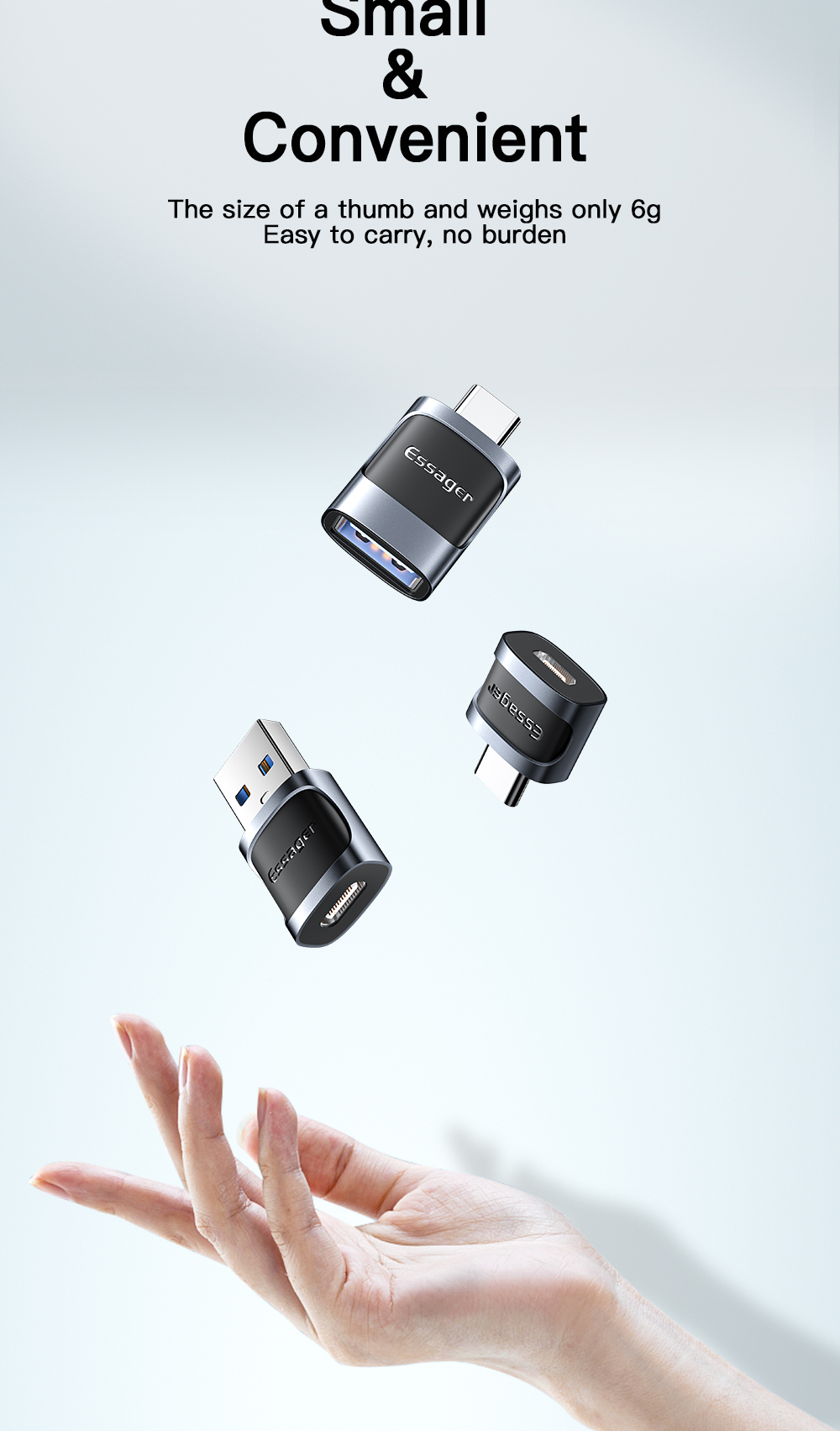 Essager 2022 Xuankong Small 3A Fast Charging USB Female to Type-C Male OTG Adapter USB 3.0 Adaptor for Multiple Devices