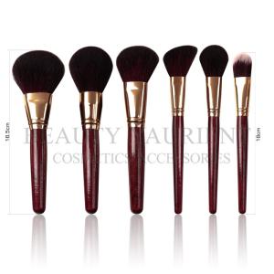 China Customizable Logo 7pcs Face Makeup Brush Set Red Wine Wooden Vegan Natural Hair wholesale