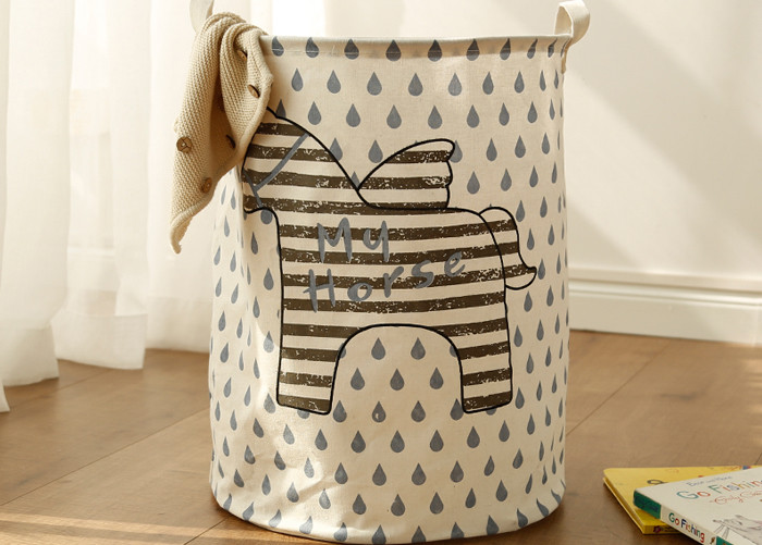 Foldable washing laundry clothes basket toy storage bag large box customized blue wooden horse star
