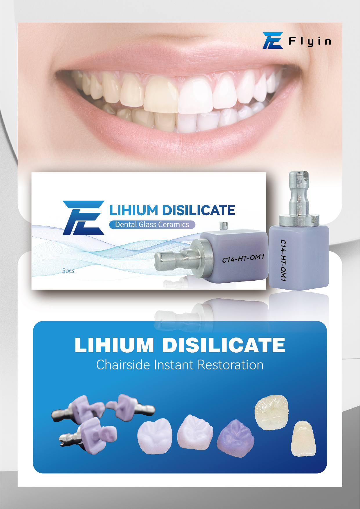 Flyin 5PCS Lithium Disilicate C14 HT/LT lithium disilicate ceramic For Dental Lab