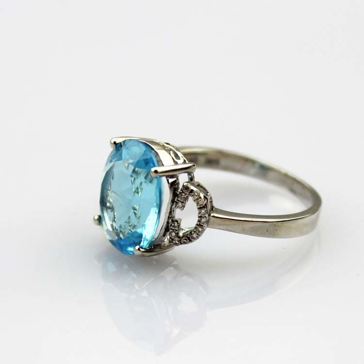 Fashion Jewelry Oval Blue Topaz Cubic Zirconia Sterling Silver Ring (R239)