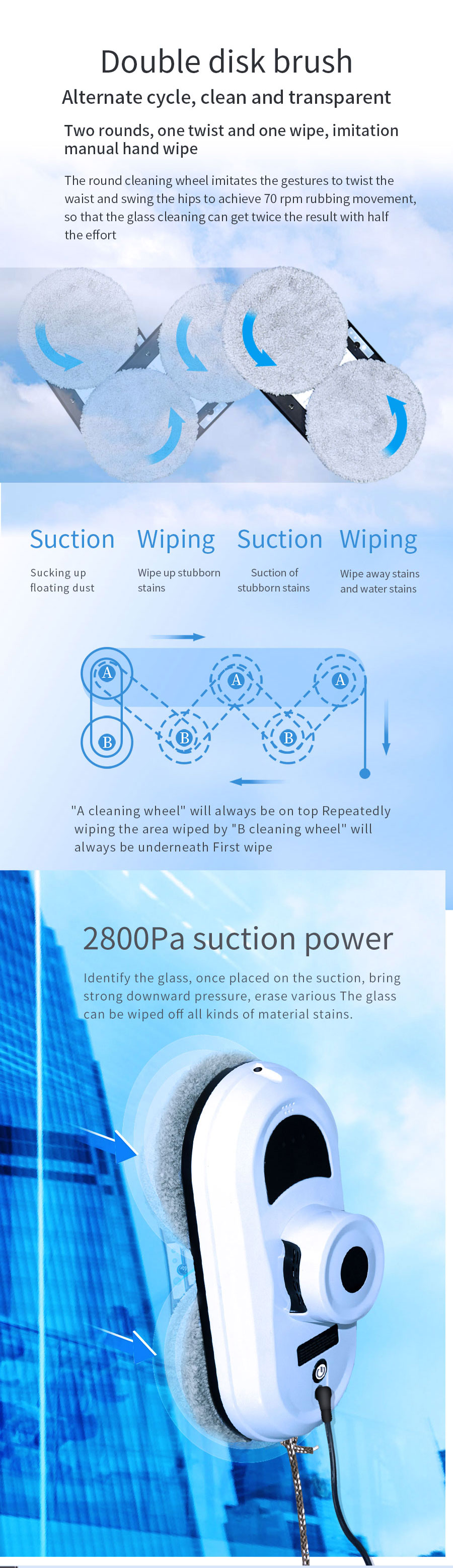 Professional Building Glass Cleaner 295*145*108 mm Intelligent Window Cleaning Robot