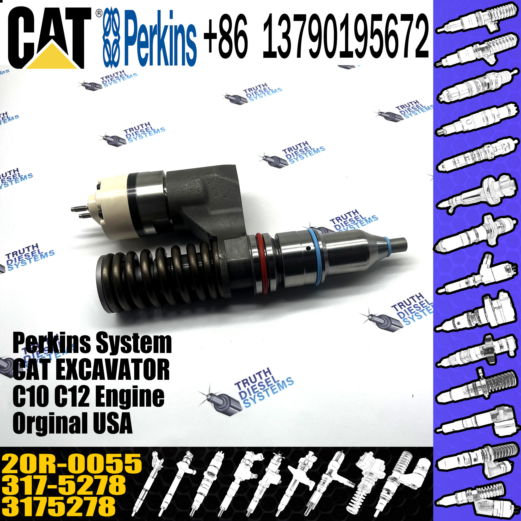 Diesel fuel common rail injector 20R-0055 20R0055 3175278 317-5278 for CAT Excavator 140H E3176C E3196 C10 C12 20R-0055