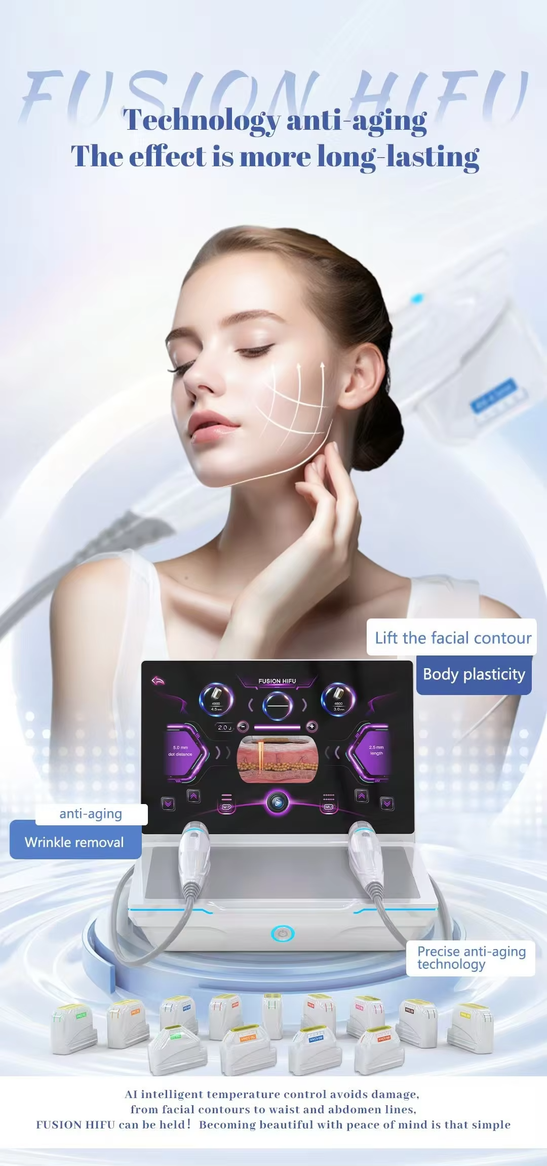 Ultrasounds Facial Lifting Skin Tightening Wrinkle Removal 12D Hifu Machine