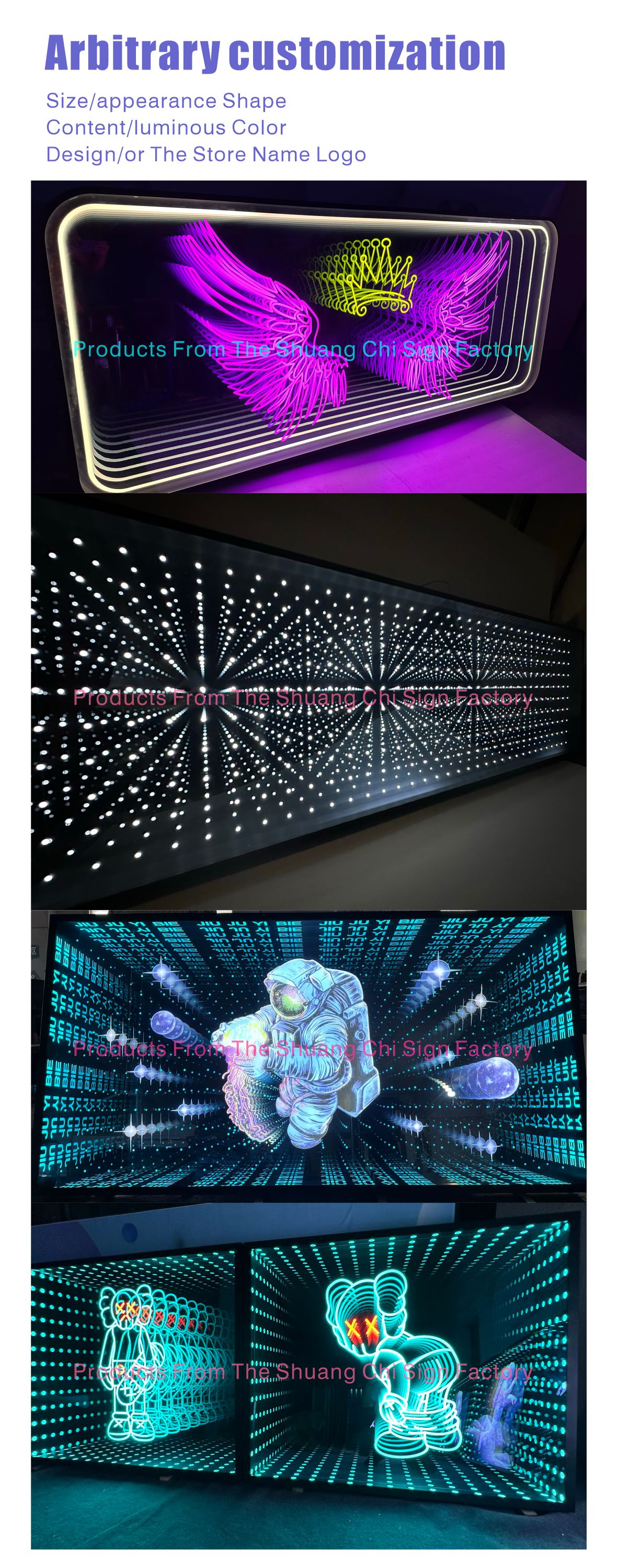 Customization Abyss Neon Mirror Advertising Light Boxes for Wall-Mounted or Floor-Standing