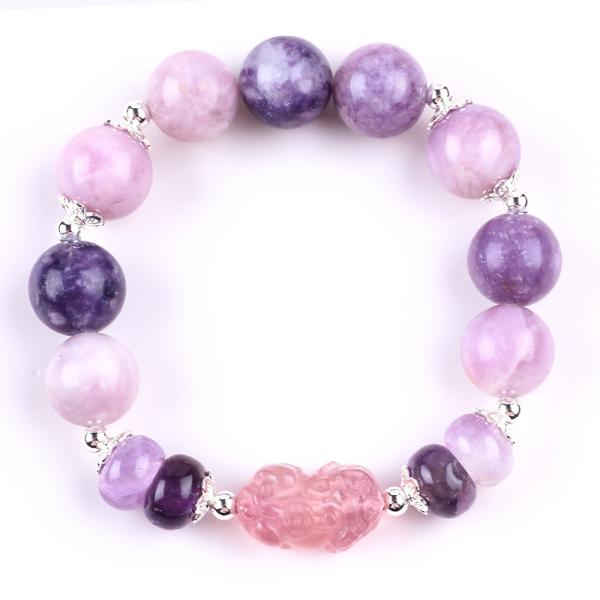 14MM Purple Mica Bracelet Fluorite Pixiu Stretch Bead Bracelet Brings Lucky