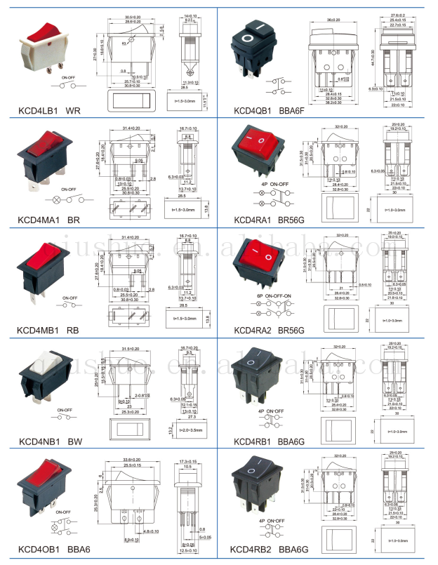 3 Way 3P Red Button T85 Oval Rocker Switch With Various Levers And Terminals